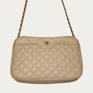 Vintage Ganson Cream Quilted Crossbody Bag with Gold Hardware
